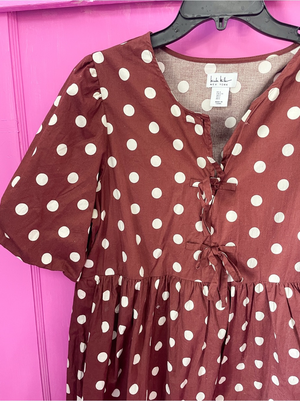 Nicole Miller Brown Polka Dot Tie-Front Mini Dress - Picture 2 of 3